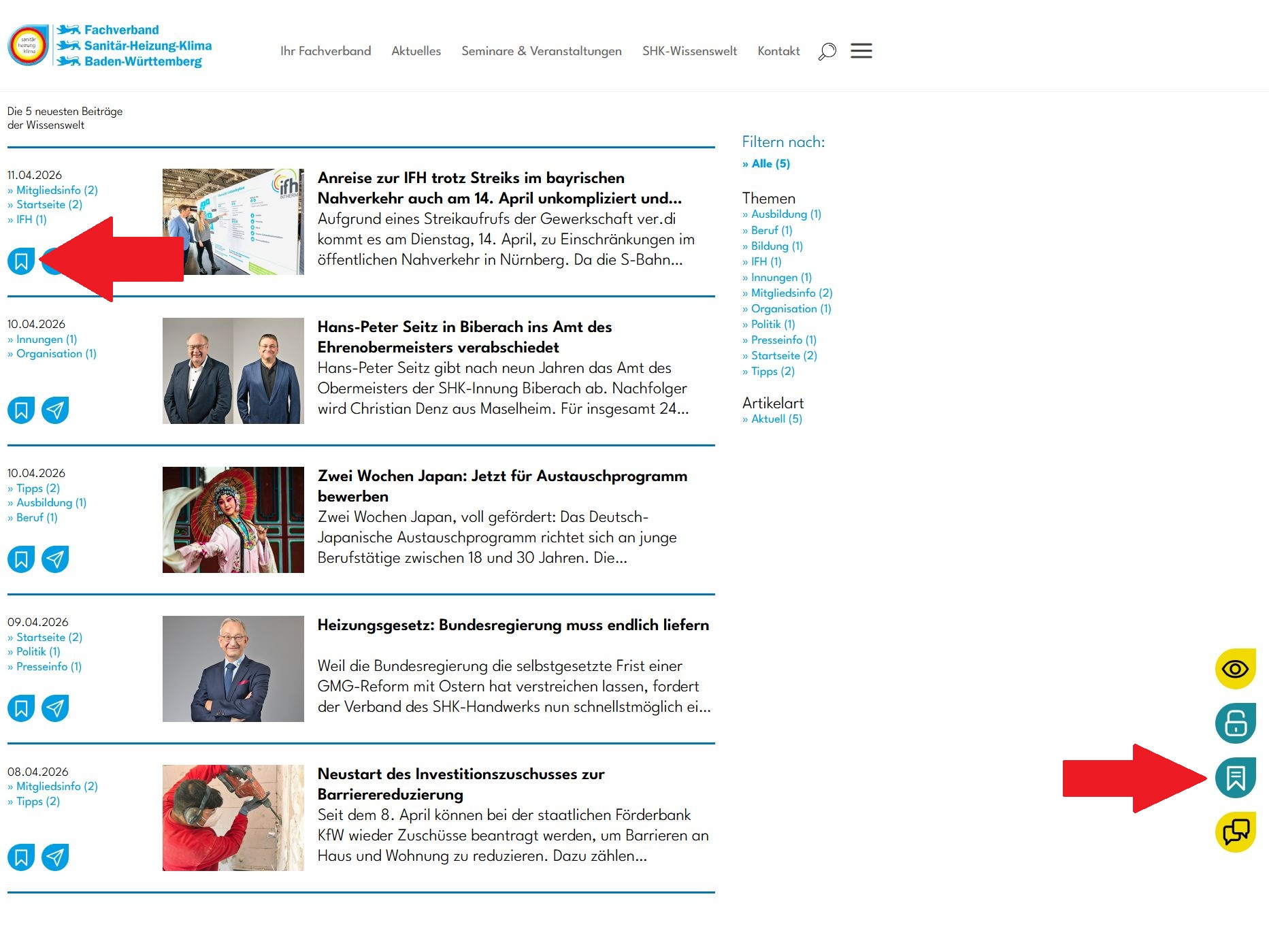 Neu auf der Webseite: Artikel merken und Updates erhalten