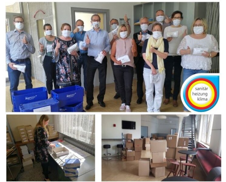 Büro voller Masken tragender Menschen