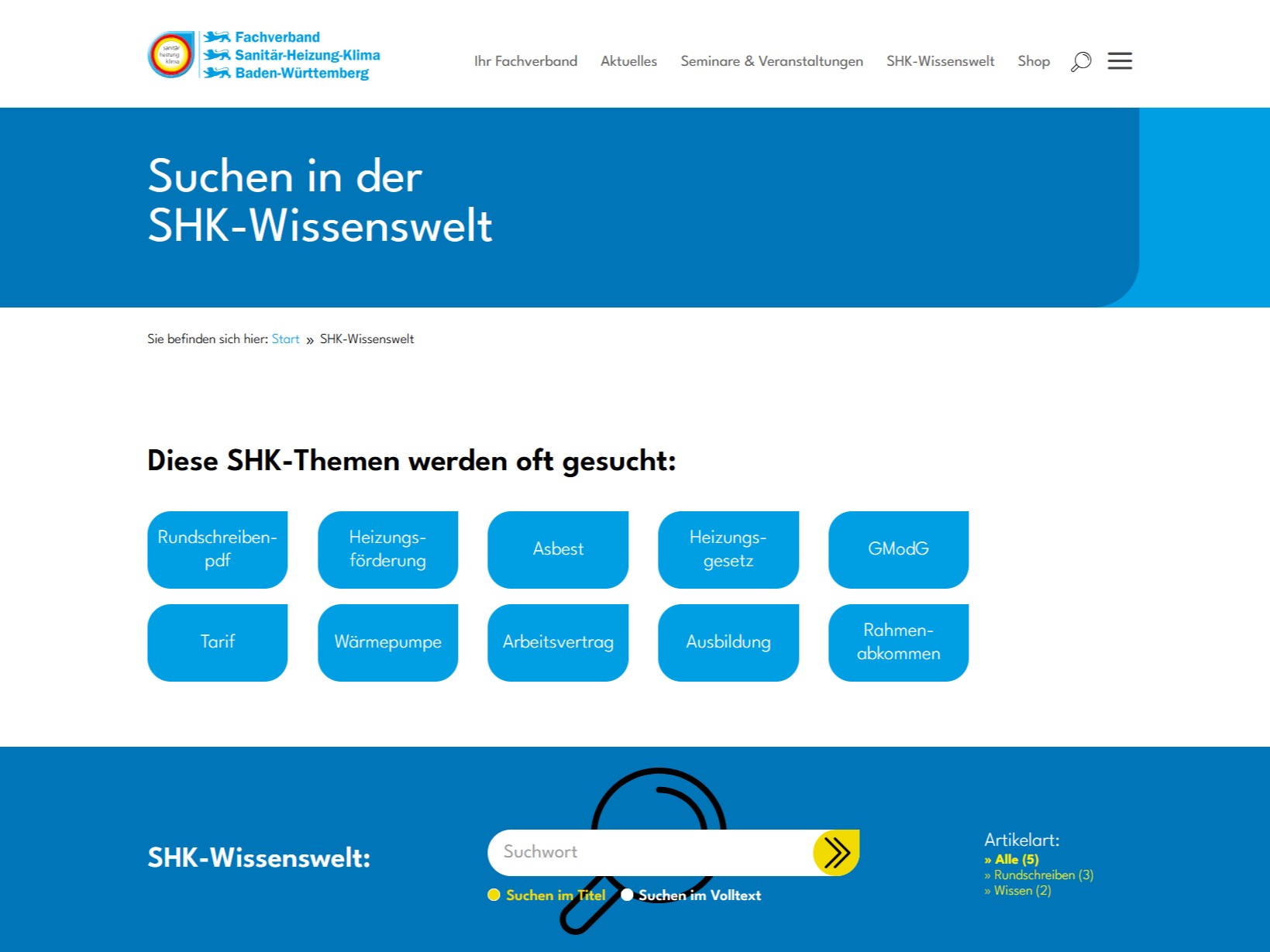 Tipps für die Suche in der SHK-Wissenswelt